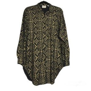 Express Limited Collection Artsy Gold Geometric Button Up Tunic Top Womens Sz 2X